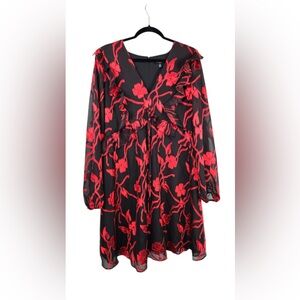 Kensie Black Dress with Red Floral Design
